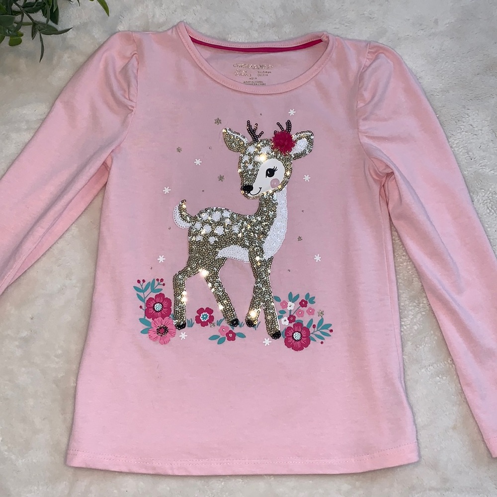 Cynthia Rowley Pink Sequin Deer Top 5/6 EUC